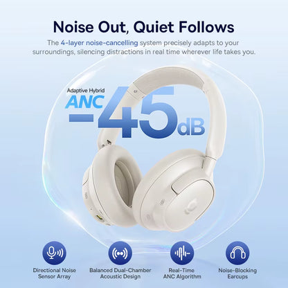 Bass EH10 NC Wireless Headphones Bluetooth 6.0 Noise Canceling 45Db over Ear Headsetspatial Audio Earphone 80H Time