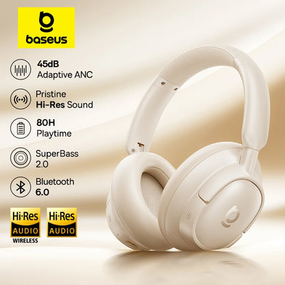 Bass EH10 NC Wireless Headphones Bluetooth 6.0 Noise Canceling 45Db over Ear Headsetspatial Audio Earphone 80H Time