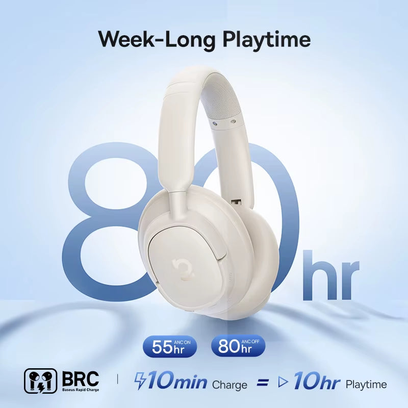 Bass EH10 NC Wireless Headphones Bluetooth 6.0 Noise Canceling 45Db over Ear Headsetspatial Audio Earphone 80H Time