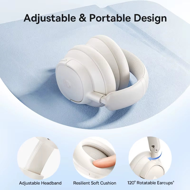 Bass EH10 NC Wireless Headphones Bluetooth 6.0 Noise Canceling 45Db over Ear Headsetspatial Audio Earphone 80H Time